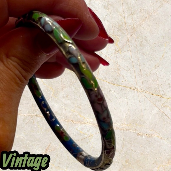 Vintage Blur and Green Floral Bangle Bracelet - Picture 8 of 10